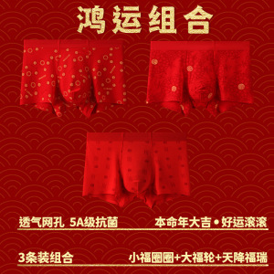 2-4条盒装80S莫代尔本命年男士内裤男平角裤结婚四角短裤头