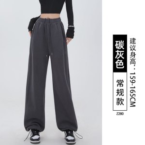 加绒运动裤女秋冬加厚保暖棉裤灰色外穿小个子休闲宽松阔腿裤卫裤_708