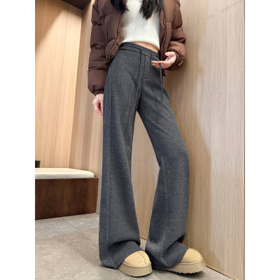 灰色羊毛喇叭裤女秋冬季加绒加厚高腰显瘦马蹄休闲瑜伽毛呢微喇裤_684