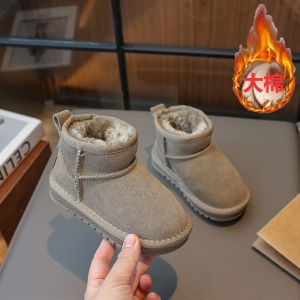 儿童雪地靴年冬季新款品质牛皮大棉雪地棉纯色男女童棉靴