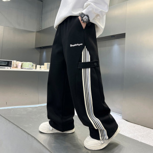 男童直筒裤子儿童2026春秋新款男孩运动裤宽松休闲裤黑色灰色时尚