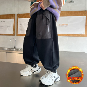 男童加绒裤子新款儿童冬装一体绒加厚休闲裤中大童男孩运动裤