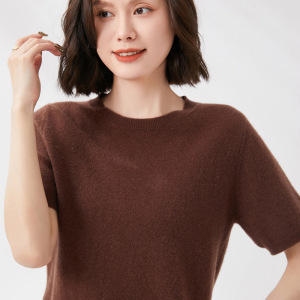 圆领羊毛衫女圆领短袖打底衫2026春新款套头薄针织半袖毛衣