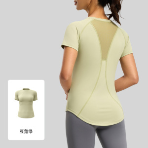 网纱瑜伽短袖运动健身服显胸塑型透气运动T恤女