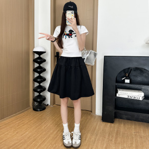 日系藏青色半身裙女夏季2026新款高腰a字短裙小个子工装五分中裙