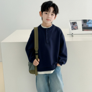 男童卫衣春装2026新款青少年韩版帅气打底衫春秋款儿童春季假两件