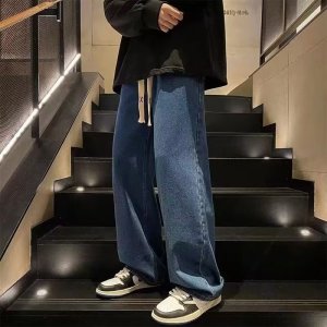 牛仔裤男士夏季薄款冰丝美式高街宽松直筒休闲阔腿长裤子