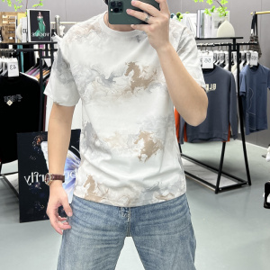 夏季新款轻奢扎染马年短袖潮流时尚痞帅男士短袖圆领宽松百搭上衣