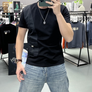 男装夏季男士休闲圆领套头个性拼接潮流时尚短袖