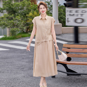 妈妈夏天衣服时尚简约两件套套裙中老年女士夏季新款40-60岁裙子