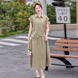 妈妈夏天衣服时尚简约两件套套裙中老年女士夏季新款40-60岁裙子