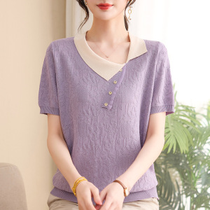 妈妈装针织小衫时尚女装洋气中老年女士休闲小衫夏季短袖衣服40岁