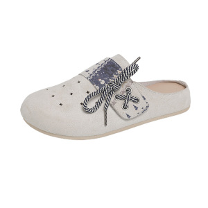 2026夏季新款半托小白鞋女网面透气学生板鞋勃肯鞋蝴蝶结