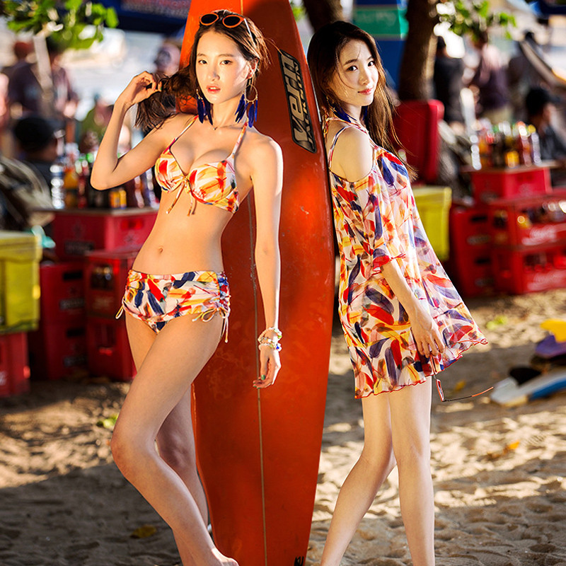 三奇 泳衣 女比基尼三件套 bikini大胸小胸聚拢钢托性感游泳衣 沙滩