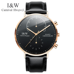 瑞士嘉年华Carnival男士新薄款石英表 男表真皮表带简约休闲时尚手表夜光防水腕表英伦风男神表8787G-5