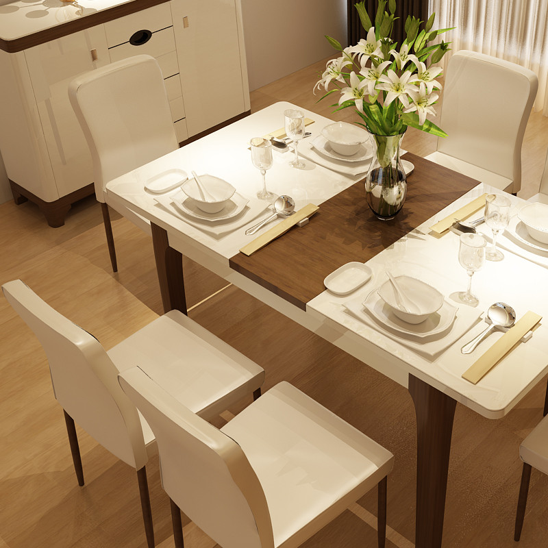 kay时代小户型现代简约钢化玻璃餐桌椅组合可伸缩折叠餐台饭桌客厅