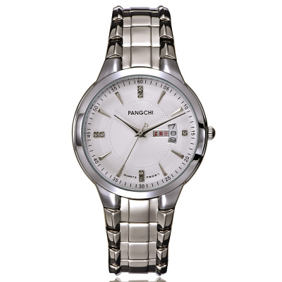 鹏志(PANGCHI)手表石英表男个性双日历商务男士手表休闲情侣表水钻石英女士表6037