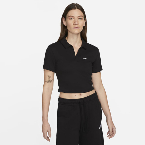Nike Sportswear Essential 纯色Logo标识翻领短袖Polo衫 女款 黑色 DV7885-010