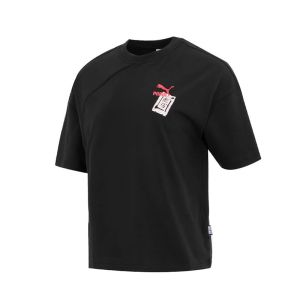 PUMA 品牌Logo印花透气圆领短袖T恤 女款 黑色 677522-01