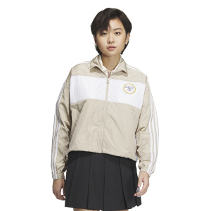 adidas originals三叶草三条纹拼色运动夹克外套 女款 米褐色 IU4774