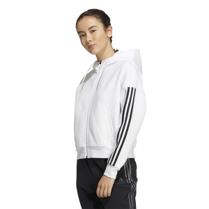 adidas 纯色三条纹连帽休闲夹克外套 女款 白色 HM7049