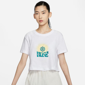 Nike耐克女子T恤夏新款印花宽松纯棉短款刺绣短袖上衣FV4231-100