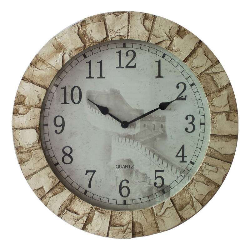 汉时(hense)挂钟 创意时尚客厅仿古静音树脂钟表长城仿岩挂表石英hw78