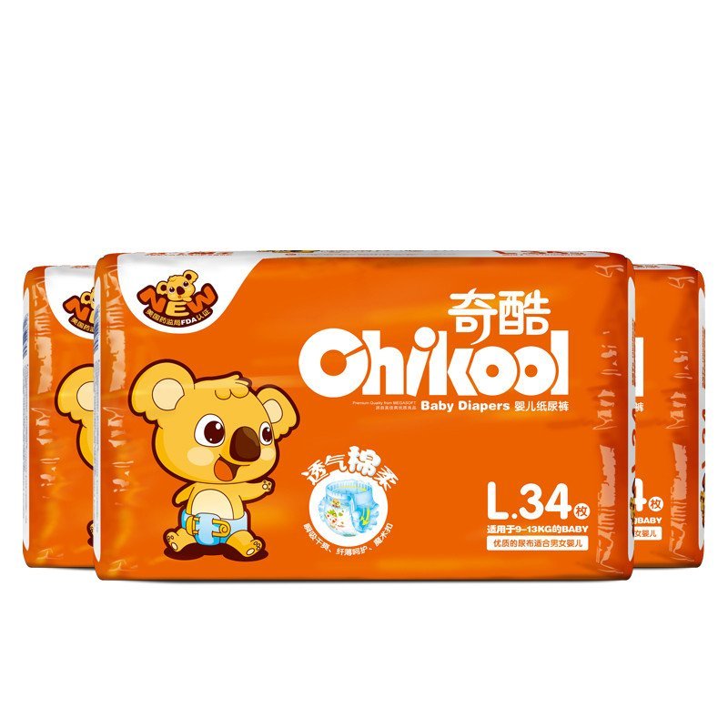 奇酷 纸尿裤大包装透气绵柔婴儿通用尿不湿三包装大码 l34片*3