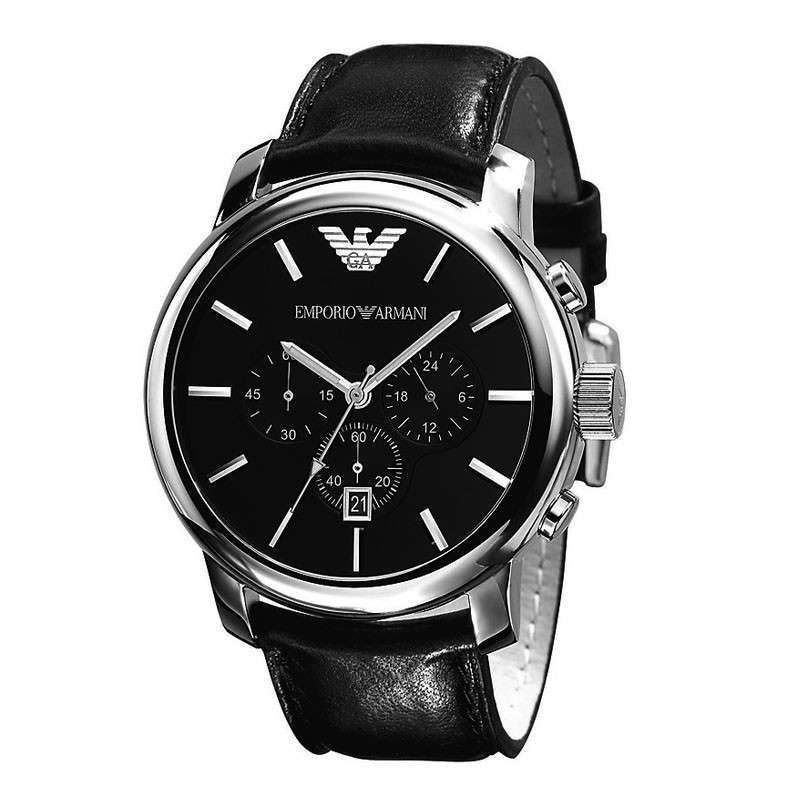 armani 阿玛尼手表 圆盘黑色 复古休闲时尚简约男士石英表ar0431