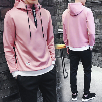 狮臣SHICHEN2020年春季新款男士卫衣套装韩版青少年休闲套装新款运动套头两件套男装休闲运动套装男TZ5046浅红M