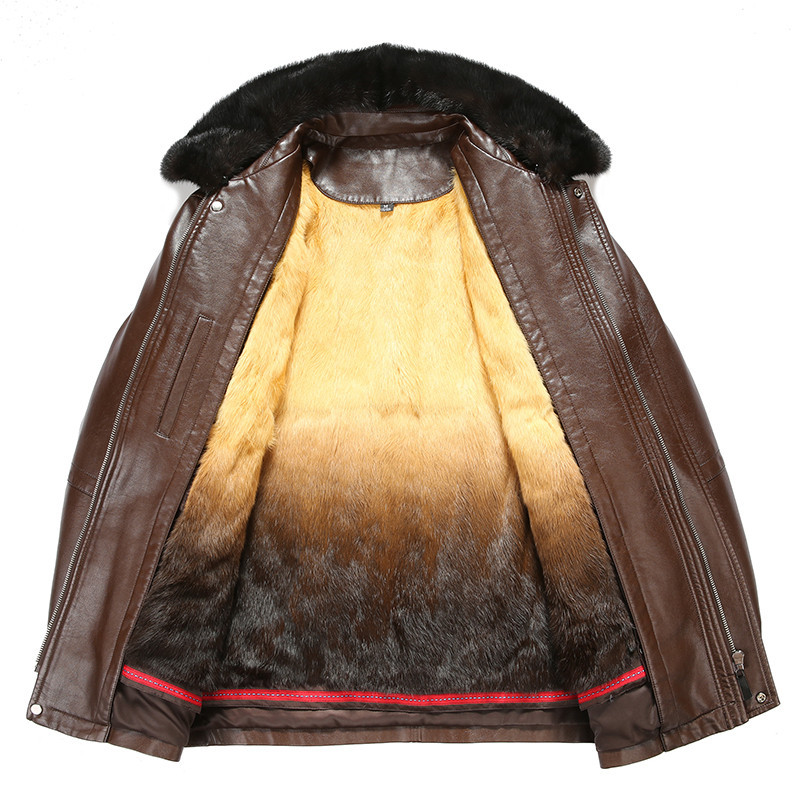 勎霸 冬季仿真皮男黄金獭兔毛内胆尼克服狐狸毛领大衣皮毛一体可拆中