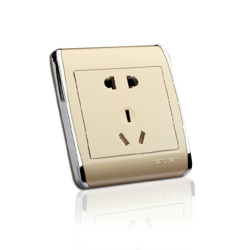 泰力开关插座正品 86型二三插5孔 香槟金五孔墙壁电源面板 金色