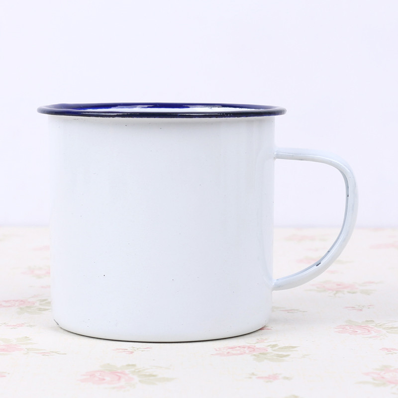 搪瓷白色口杯大容量 带盖杯搪瓷杯搪瓷缸子 怀旧复古搪瓷杯子可印制