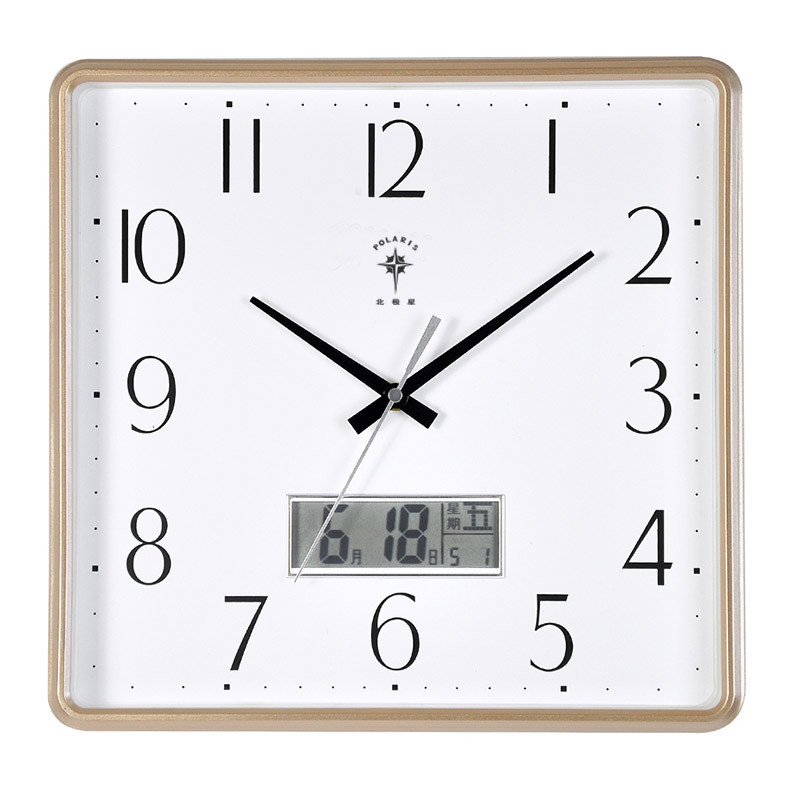 北极星方形客厅静音挂钟卧室万年历石英钟表现代简约时钟日历挂表
