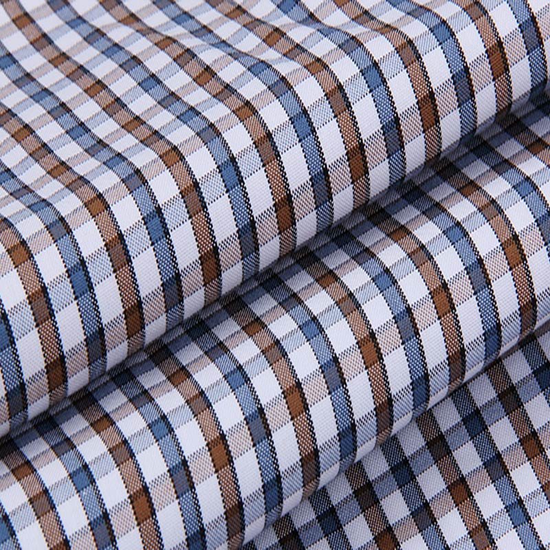 啄木鸟(tucano)春秋新款男士纯棉浅色格子免烫直筒圆摆长袖衬衫