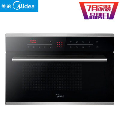 美的（Midea）嵌入式电蒸炉 电蒸箱 TPN26MPS-SSL 26升 蒸焗炉黑晶欧式拉丝不锈钢边条 家用触屏