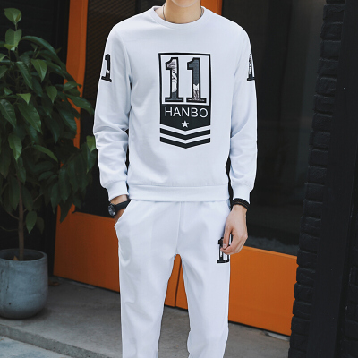 步来褶惠2017秋季新款长袖卫衣套装男士学生百搭休闲运动套装夏