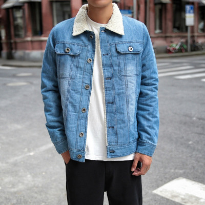 冬装牛仔外套男羊羔毛领夹克男潮流棉衣外套青年韩版加绒棉服男潮