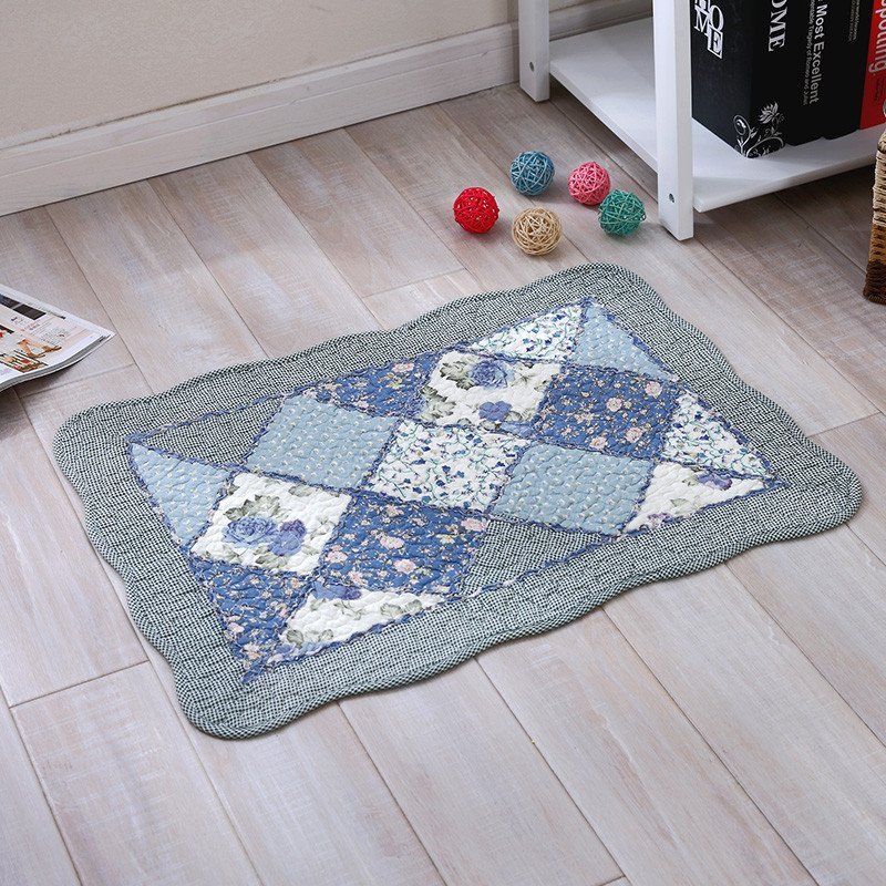 小艾家居 绗缝手工拼布纯棉地垫防滑客厅布艺田园卧室垫子进门入门