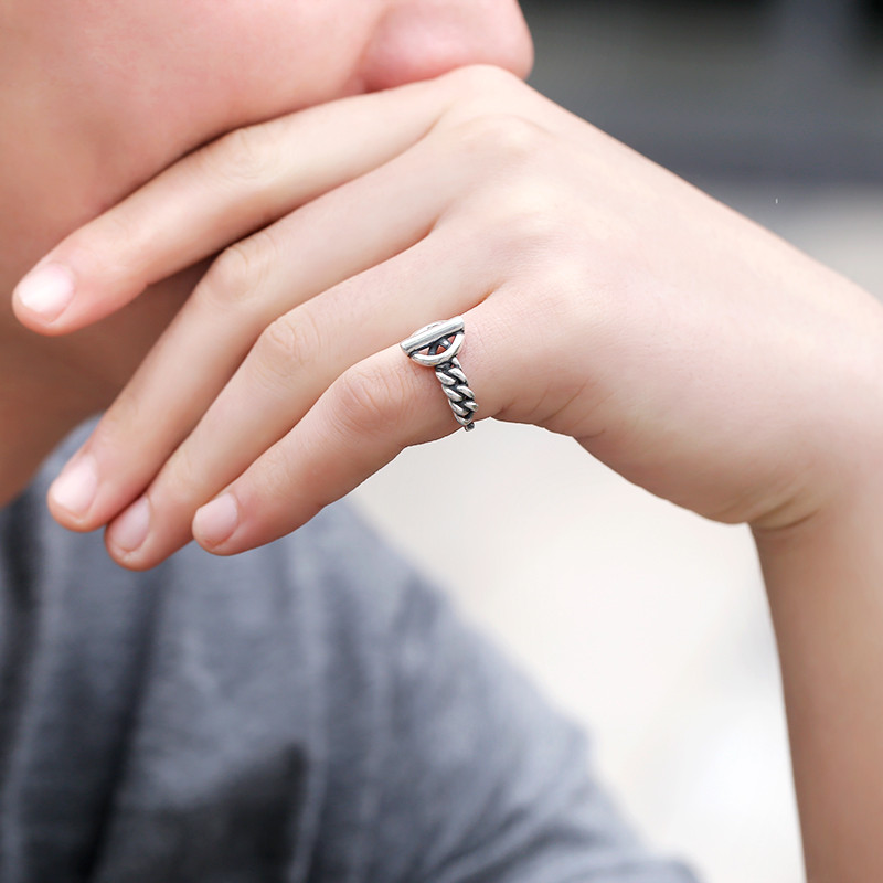 炙真银楼 尾戒 男999纯银戒指环小指单身 个性潮人霸气日韩版简约开口