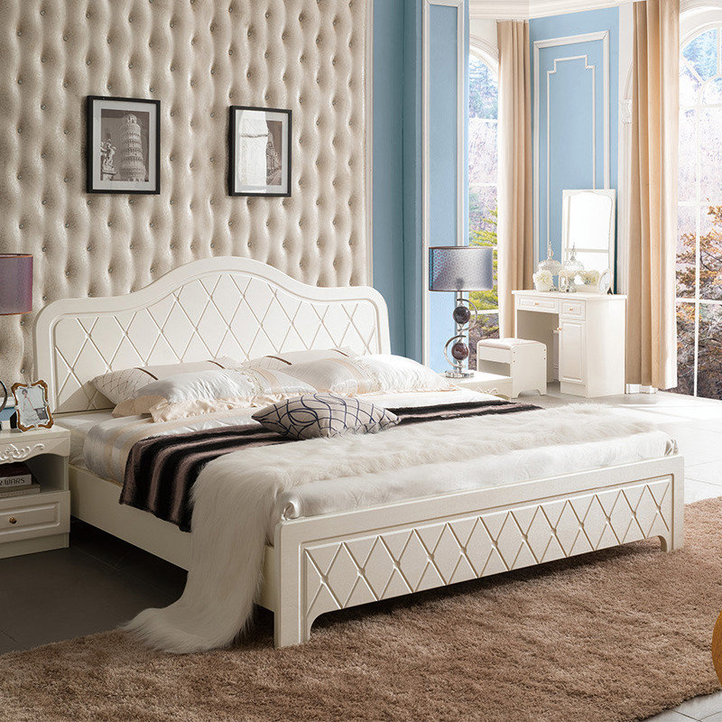 皇朝家私简约韩式田园床1.5米1.8米双人床卧室家具板式床静时光床