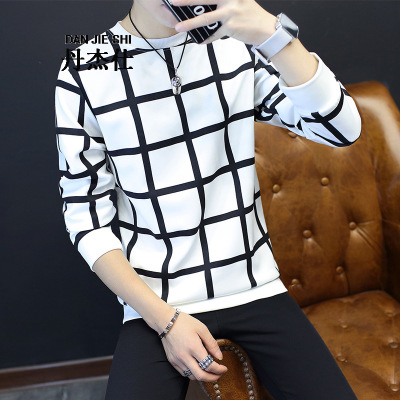 丹杰仕男士卫衣2017秋冬款长袖T恤日系复古圆领宽松套头卫衣韩版时尚卫衣个性休闲青少年上衣