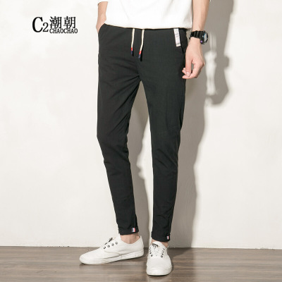 C2潮朝休闲裤男生2017新款夏季青年韩版潮流修身百搭居家大码裤子小脚裤