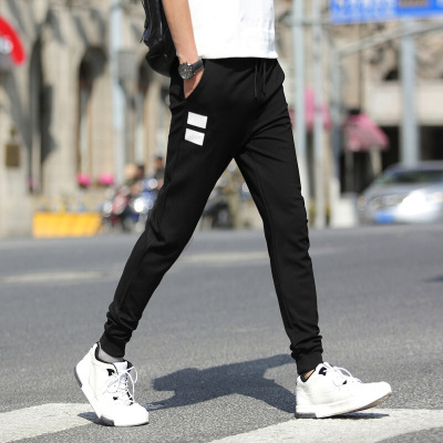 C2潮朝青少年薄款九分裤卫裤学生修身小脚运动裤夏季男士大码休闲裤哈伦裤黑色