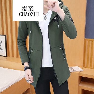 2017新款男士大码棉衣男棉服修身连帽中长加绒加厚风衣夹克男学生棉衣外套男时尚百搭潮流男装