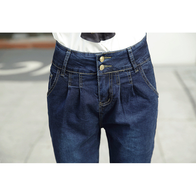 琳朵儿新款松紧裤脚高腰哈伦牛仔裤小脚垮裤女长裤潮