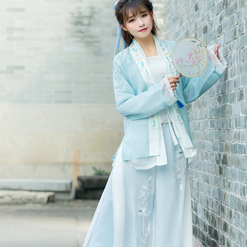 琳朵儿传统汉服清露玉兰无忧绿绣花叠穿对襟褙子重工刺绣宋裤