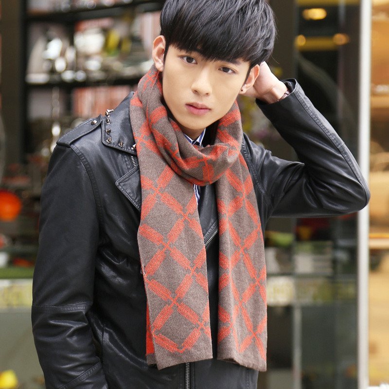 尊首围巾男时尚欧美新款男士羊毛风车纹保暖围脖围巾8355