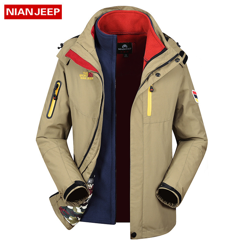 nianjeep吉普盾秋冬户外冲锋衣男三合一两件套加厚抓绒防水防风透气