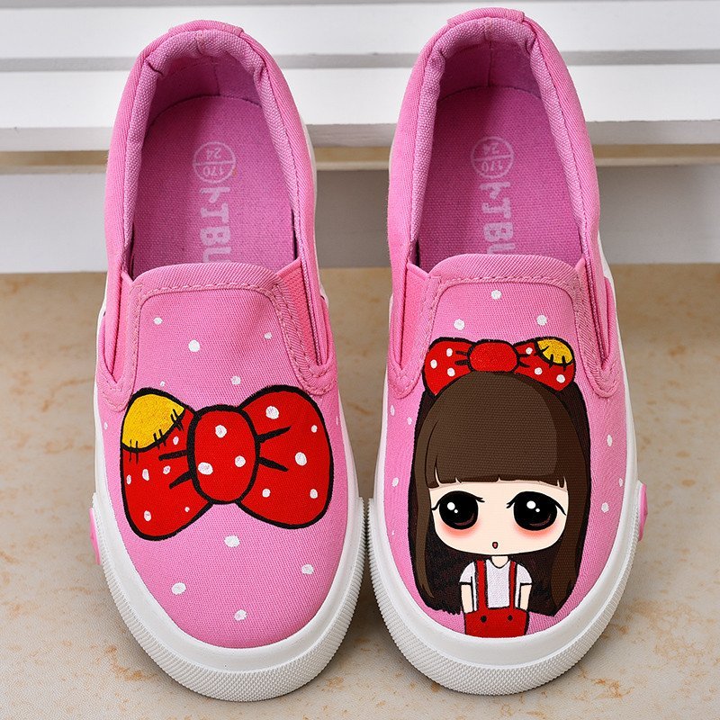 儿童帆布鞋韩版童鞋女童手绘鞋单鞋卡通板鞋公主鞋春款宝宝鞋